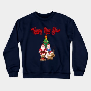 new year illustration with Santa Claus, snowman and reindeer Crewneck Sweatshirt